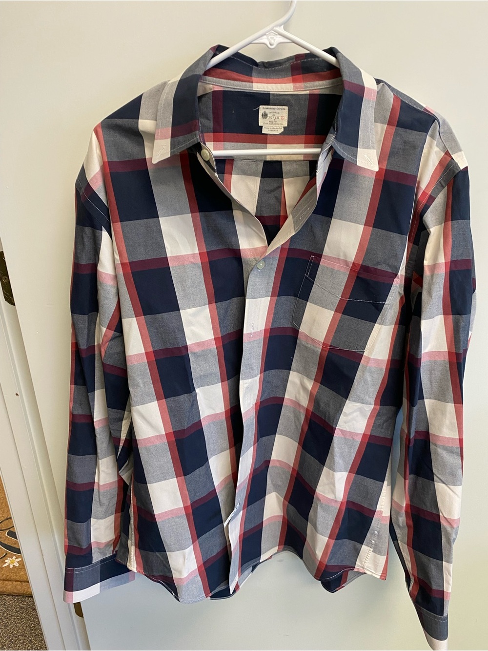 J. Crew Men's Plaid Button-Down Shirt - Navy, White & Red